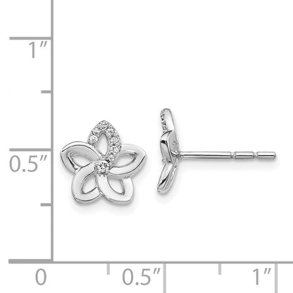 14k White Gold Real Diamond Flower Earrings