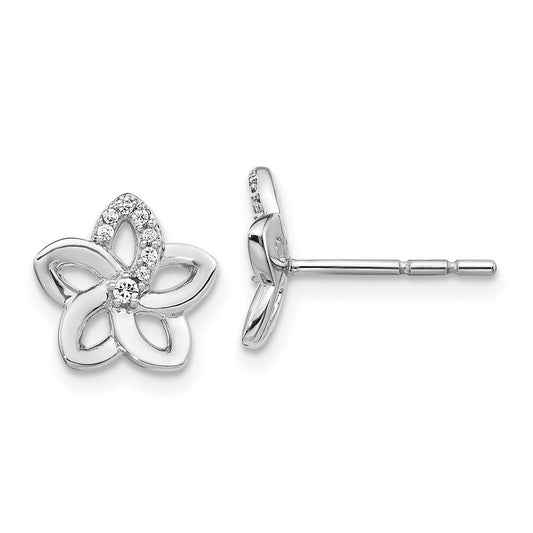 14k White Gold Real Diamond Flower Earrings