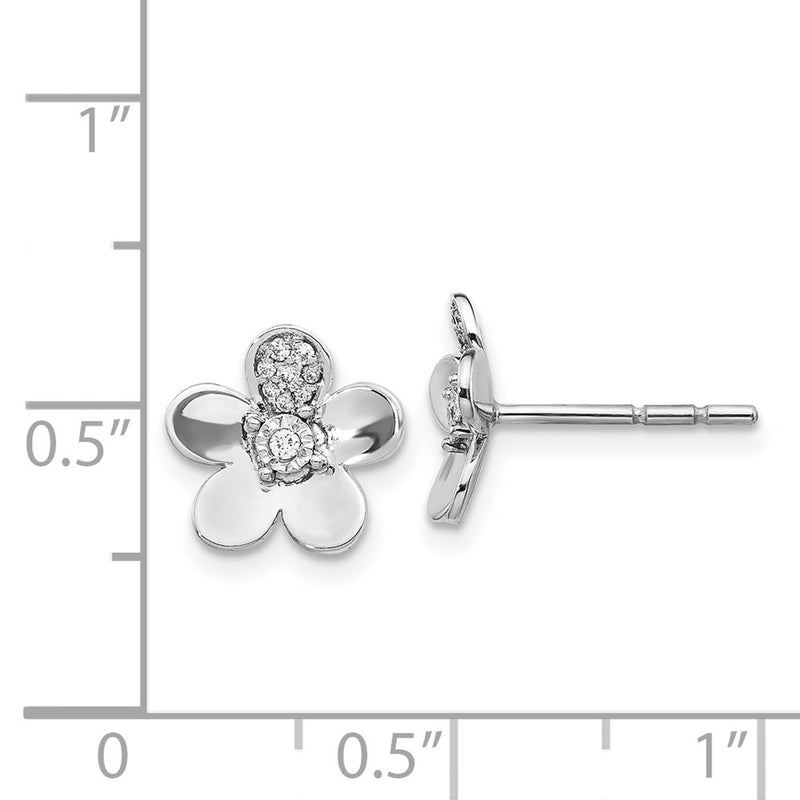 14k White Gold Real Diamond Flower Earrings
