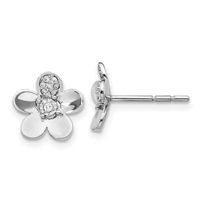 14k White Gold Real Diamond Flower Earrings EM3979-007-WA