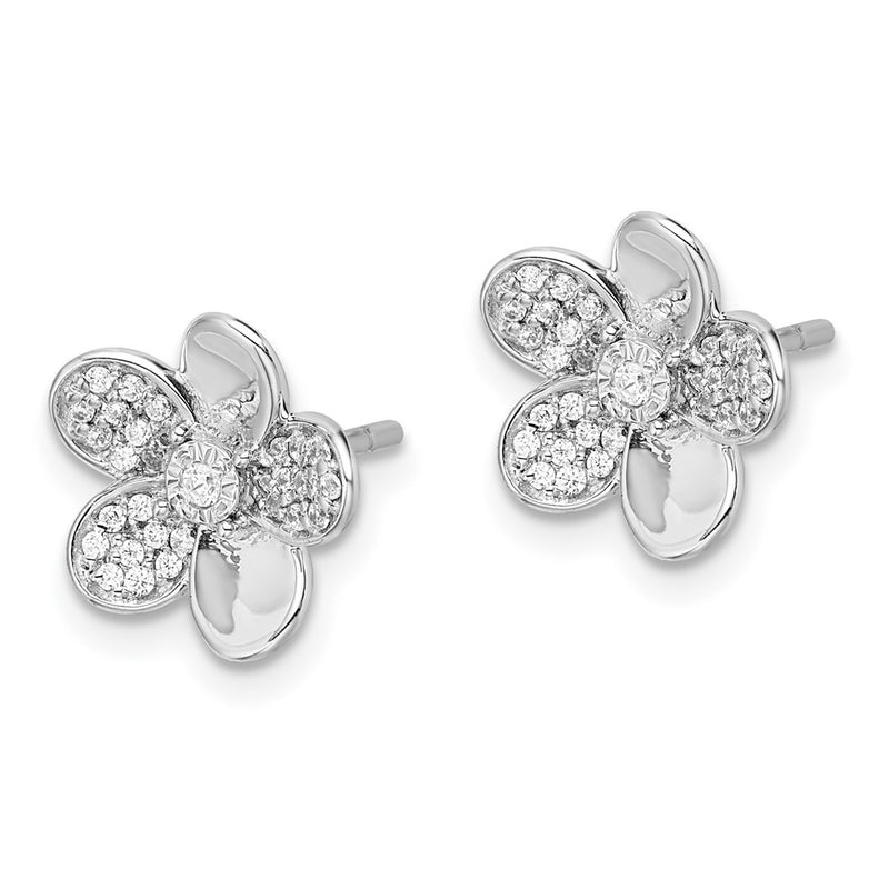 14k White Gold Real Diamond Flower Earrings