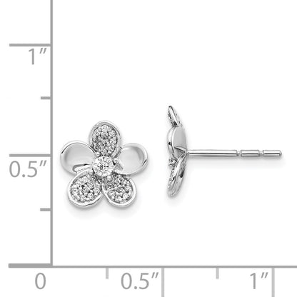 14k White Gold Real Diamond Flower Earrings