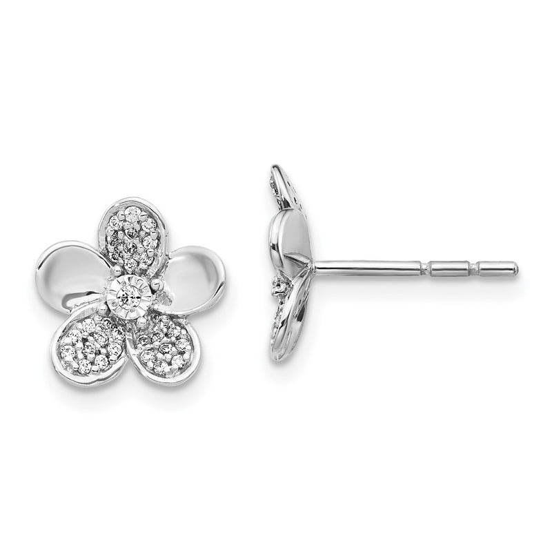 14k White Gold Real Diamond Flower Earrings