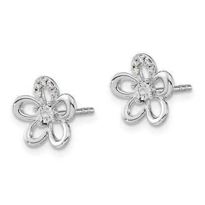 14k White Gold Real Diamond Flower Earrings