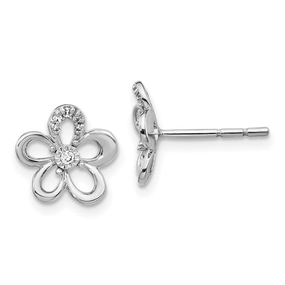 14k White Gold Real Diamond Flower Earrings EM3981-006-WA
