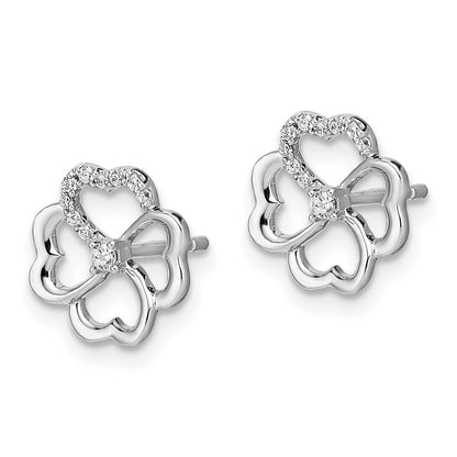 14k White Gold Real Diamond Fancy Clover Earrings