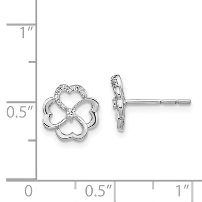14k White Gold Real Diamond Fancy Clover Earrings