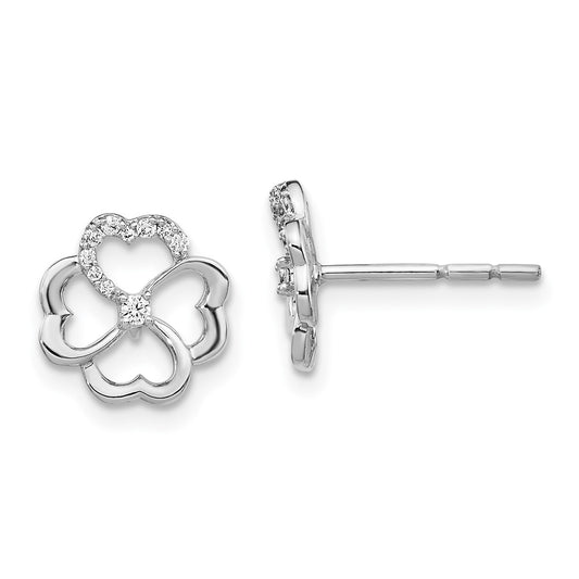 Solid 14k White Gold Simulated CZ Fancy Clover Earrings