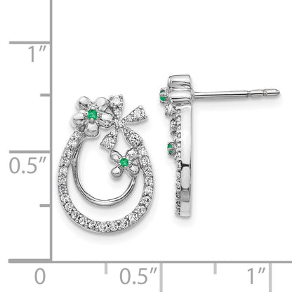 14k White Gold Real Diamond & Emerald Flower Earrings