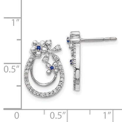 14k White Gold Real Diamond & Sapphire Flower Earrings