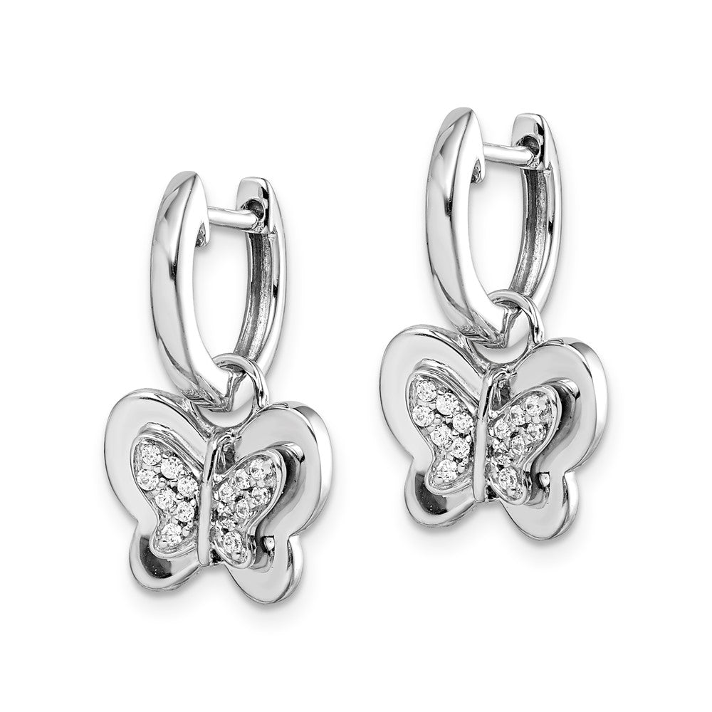 14k White Gold Real Diamond Hoop Butterfly Earrings