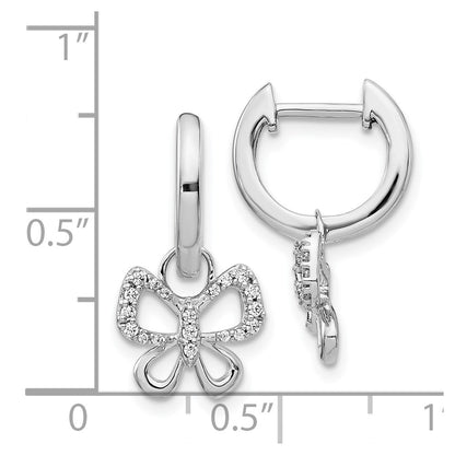 14k White Gold Real Diamond Hoop Butterfly Earrings