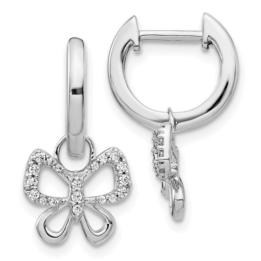 14k White Gold Real Diamond Hoop Butterfly Earrings