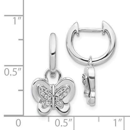 14k White Gold Real Diamond Hoop Butterfly Earrings