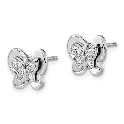 14k White Gold Real Diamond Butterfly Earrings