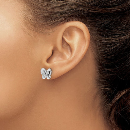 Solid 14k White Gold Simulated CZ Butterfly Earrings