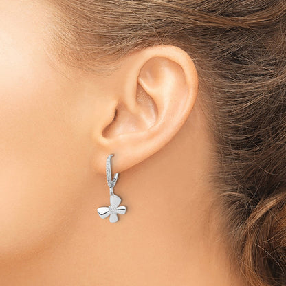Solid 14k White Gold Simulated CZ Butterfly LeverbacK Earrings