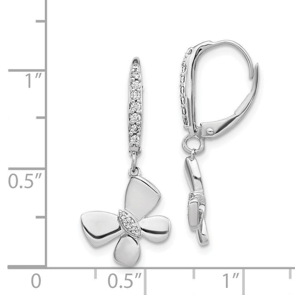 14k White Gold Real Diamond Butterfly Leverback Earrings