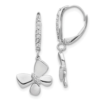 14k White Gold Real Diamond Butterfly Leverback Earrings EM3993-015-WA