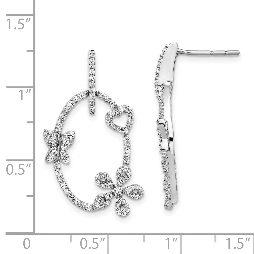 14k White Gold Real Diamond Heart, Flower & Butterfly Post Earrings EM3994-080-WA