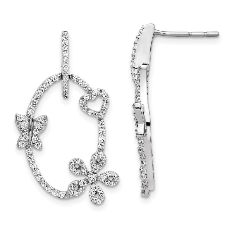 14k White Gold Real Diamond Heart, Flower & Butterfly Post Earrings EM3994-080-WA