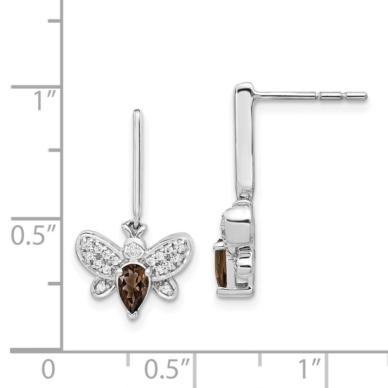 14k White Gold Real Diamond and Smokey Quartz Bee Earrings