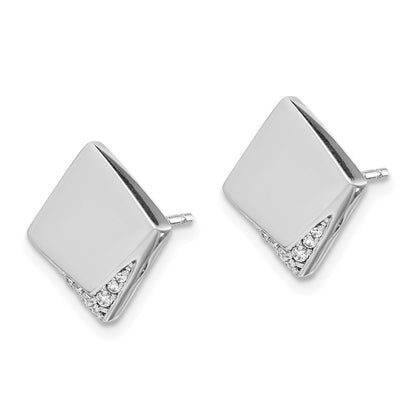 14k White Gold Real Diamond Fancy Square Earrings