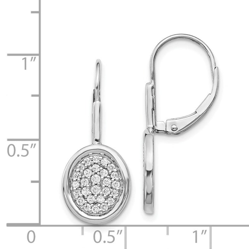 14k White Gold Real Diamond Fancy Oval Leverback Earrings