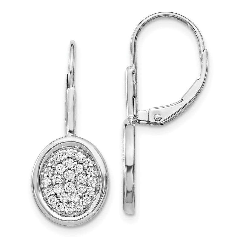 14k White Gold Real Diamond Fancy Oval Leverback Earrings