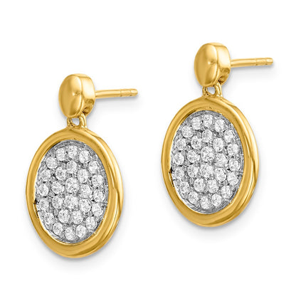 14k White Gold Real Diamond Fancy Oval Post Earrings
