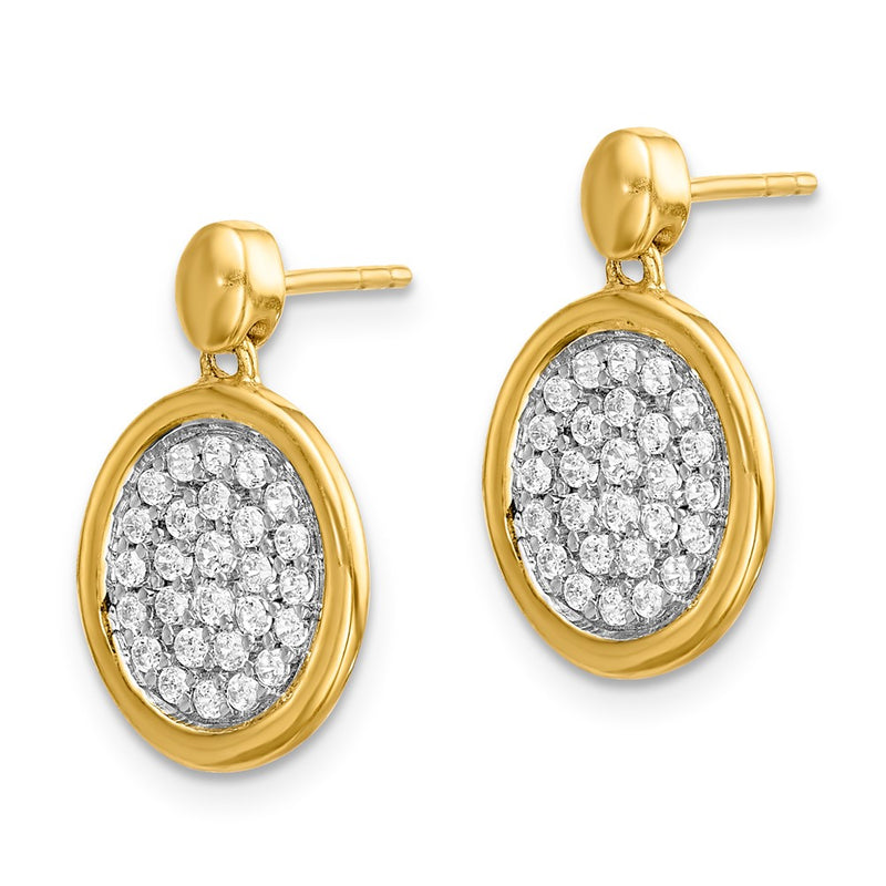 14k White Gold Real Diamond Fancy Oval Post Earrings