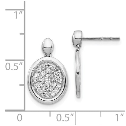 14k White Gold Real Diamond Fancy Oval Post Earrings