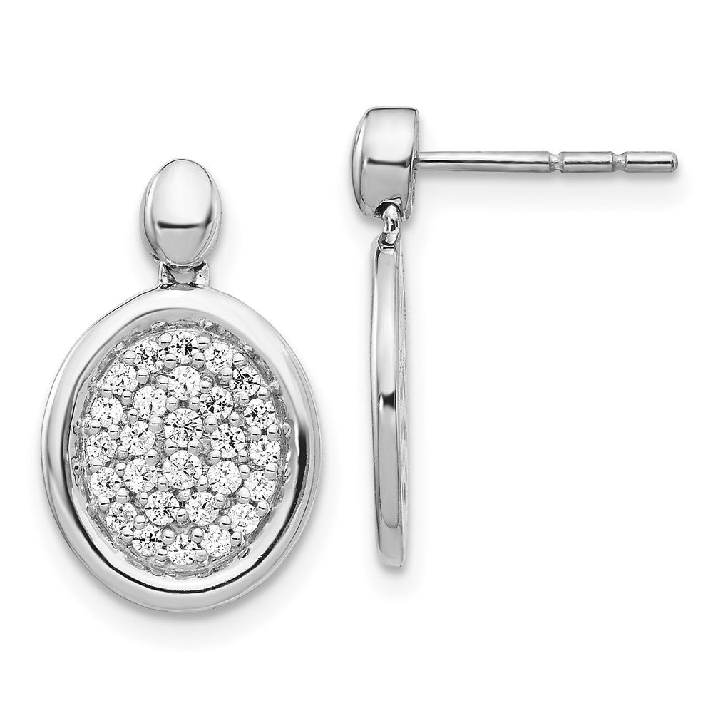 14k White Gold Real Diamond Fancy Oval Post Earrings