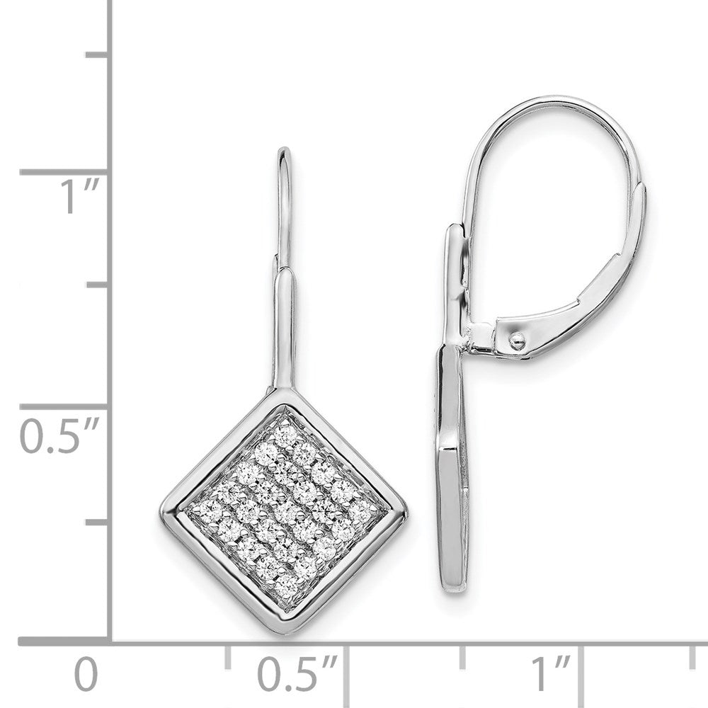 14k White Gold Real Diamond Fancy Square Leverback Earrings