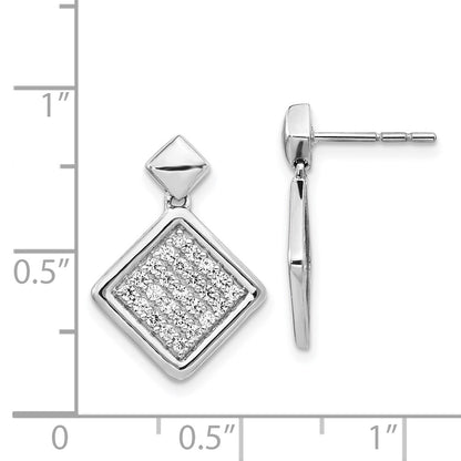 14k White Gold Real Diamond Fancy Square Post Earrings