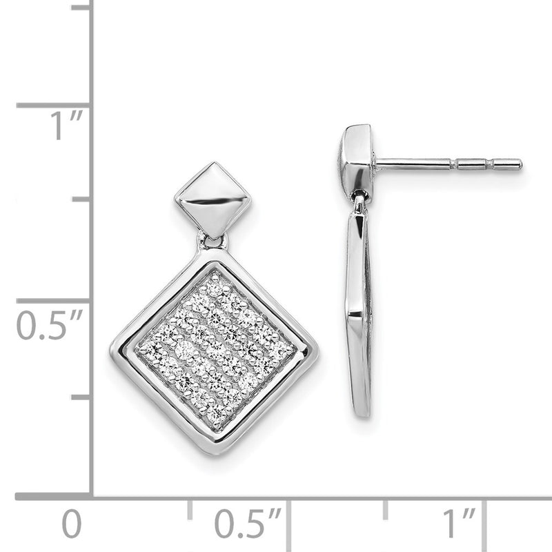 14k White Gold Real Diamond Fancy Square Post Earrings
