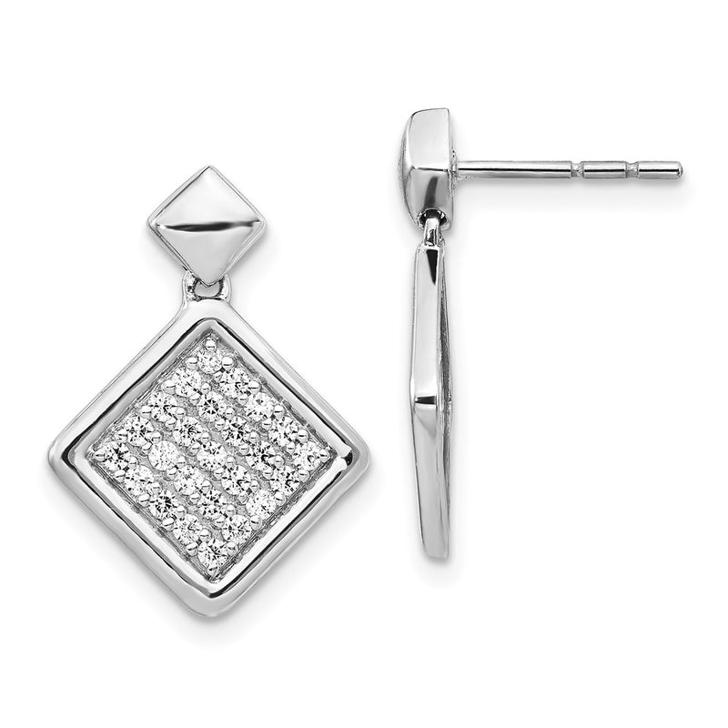 14k White Gold Real Diamond Fancy Square Post Earrings