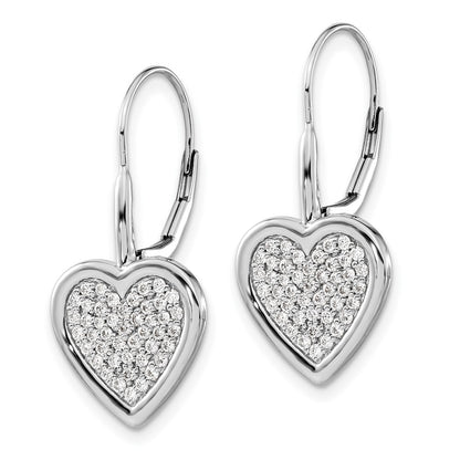 14k White Gold Real Diamond Fancy Heart Leverback Earrings