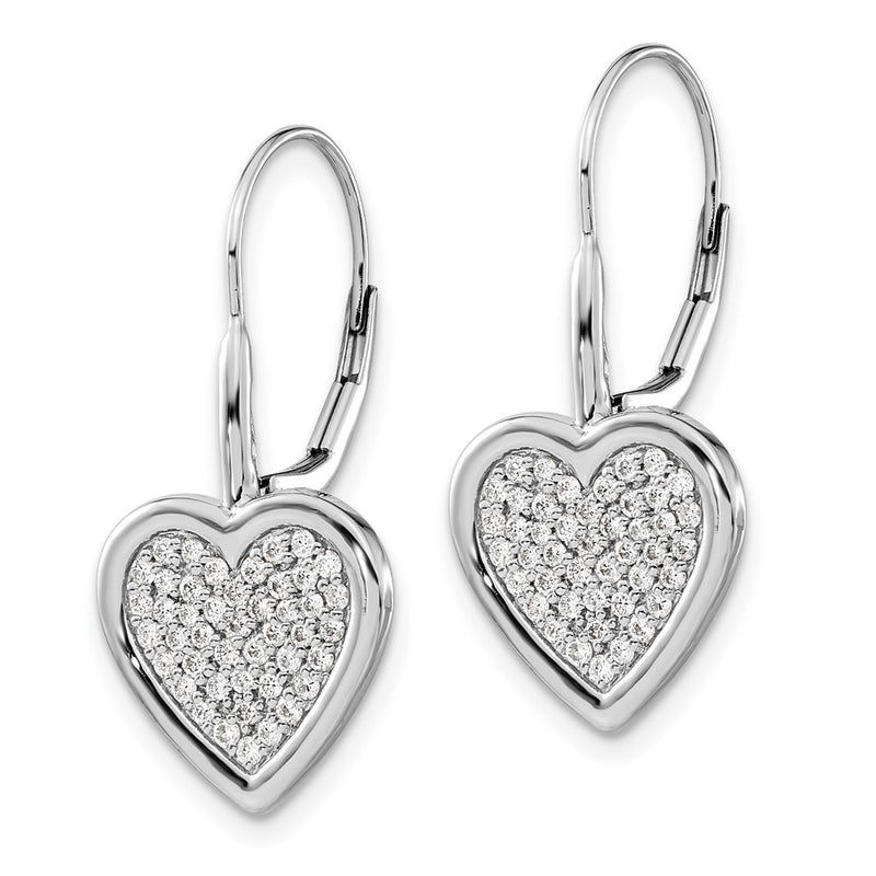14k White Gold Real Diamond Fancy Heart Leverback Earrings