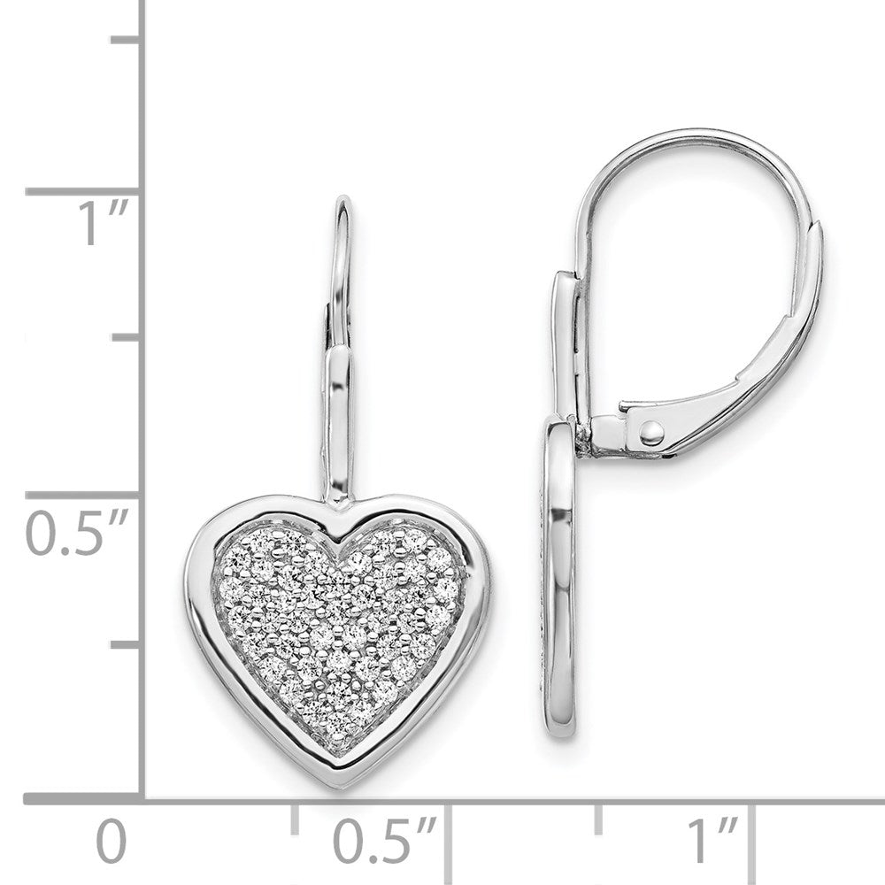 14k White Gold Real Diamond Fancy Heart Leverback Earrings
