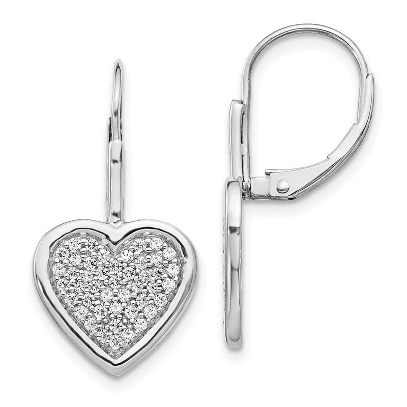 14k White Gold Real Diamond Fancy Heart Leverback Earrings
