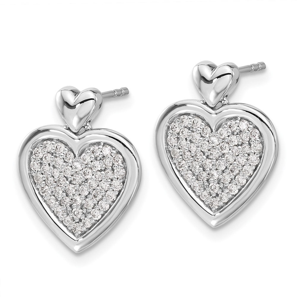 14k White Gold Real Diamond Fancy Heart Post Earrings