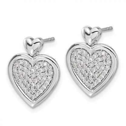 14k White Gold Real Diamond Fancy Heart Post Earrings