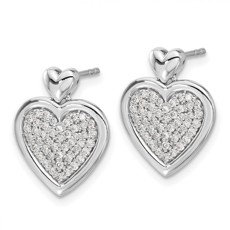 14k White Gold Real Diamond Fancy Heart Post Earrings