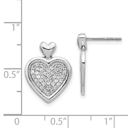 14k White Gold Real Diamond Fancy Heart Post Earrings