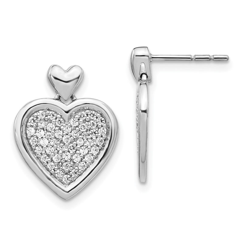 14k White Gold Real Diamond Fancy Heart Post Earrings