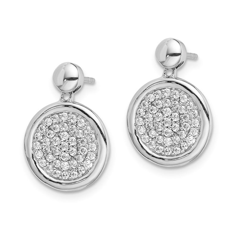 14k White Gold Real Diamond Fancy Circle Post Earrings