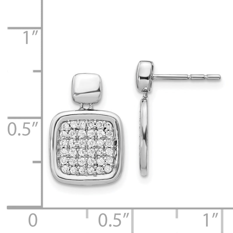 14k White Gold Real Diamond Fancy Square Post Earrings