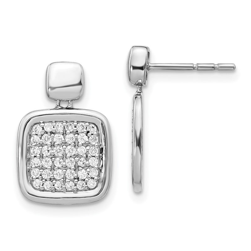 14k White Gold Real Diamond Fancy Square Post Earrings