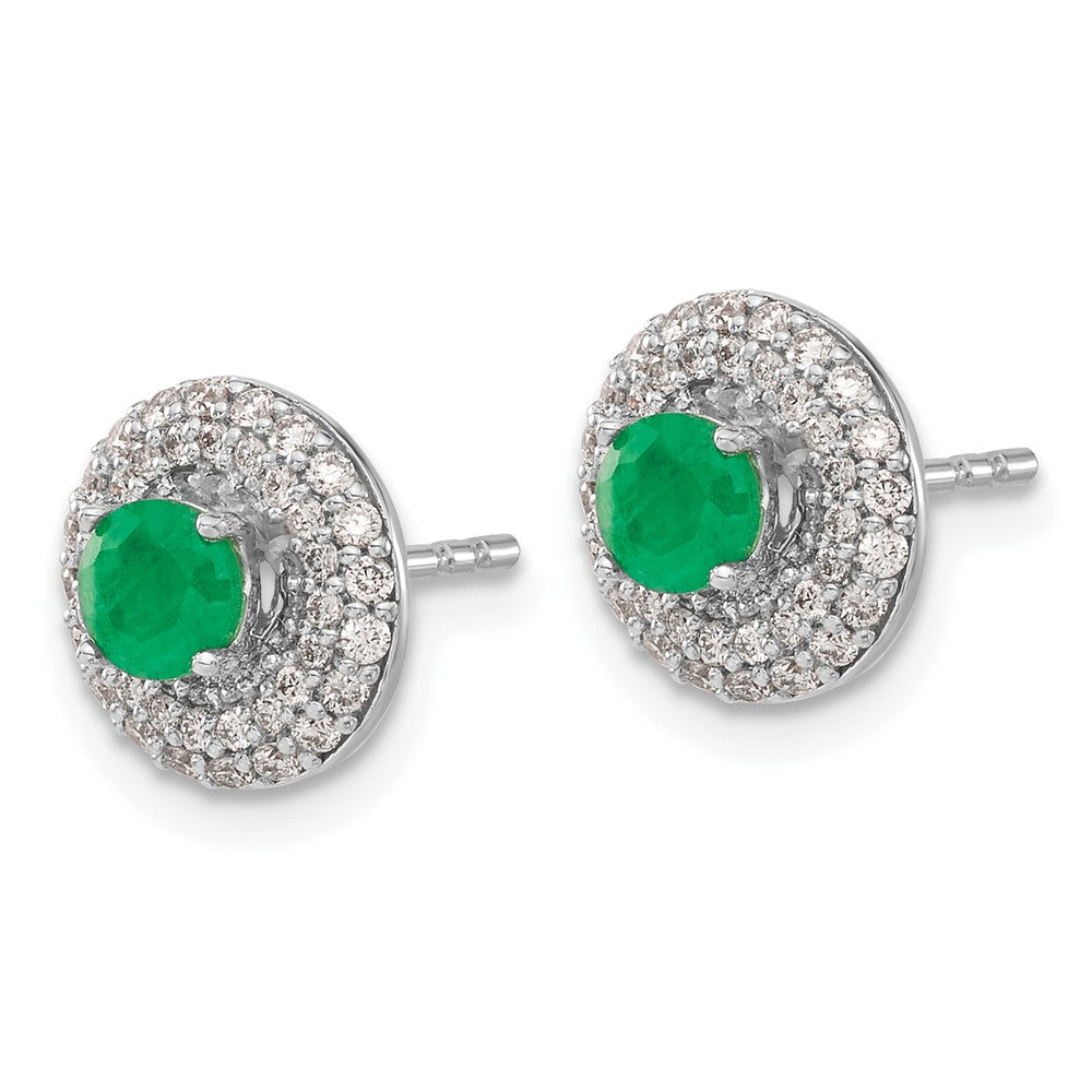 14k White Gold Real Diamond and Emerald Stud w/Jacket Earrings
